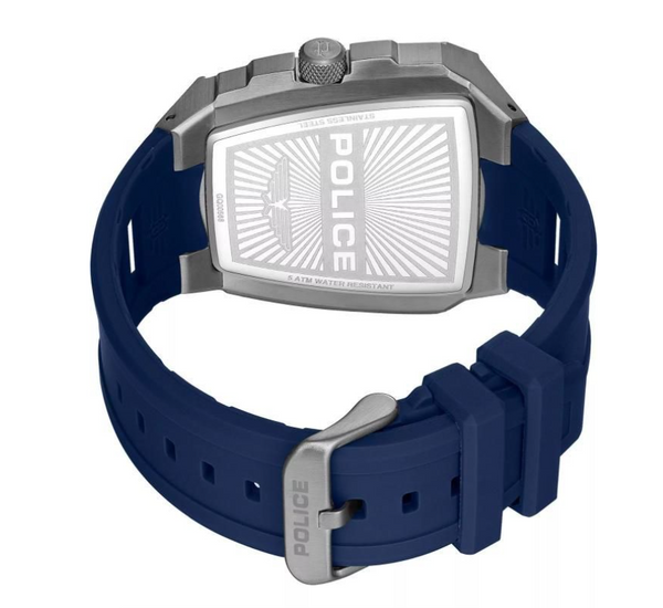 Police Tough Gear Quartz Blue Dial Day-Date Grey Tonneau Case Watch (PEWGQ0056806)