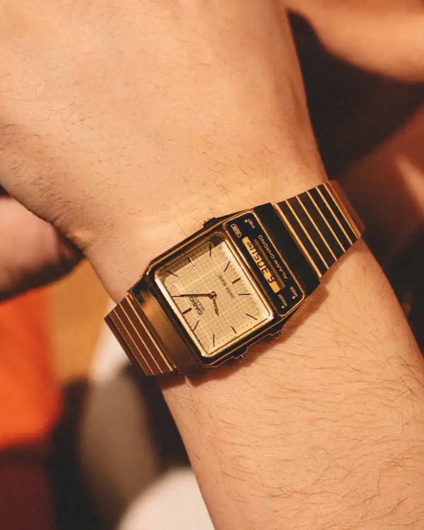 Casio AQ-800EG-9A Vintage Dual Display Quartz Square Gold-Tone Stainless Steel Watch (AQ-800EG-9ADF)