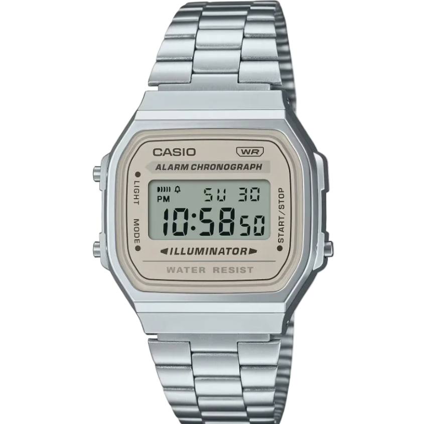 Casio Vintage A168WA Quartz Digital Chronograph Silver Dial Stainless Steel Watch (A168WA-8AYDF)