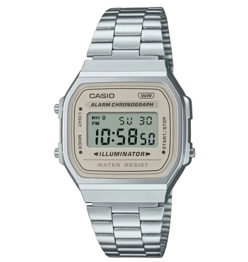 Casio Vintage A168WA Quartz Digital Chronograph Silver Dial Stainless Steel Watch (A168WA-8AYDF)
