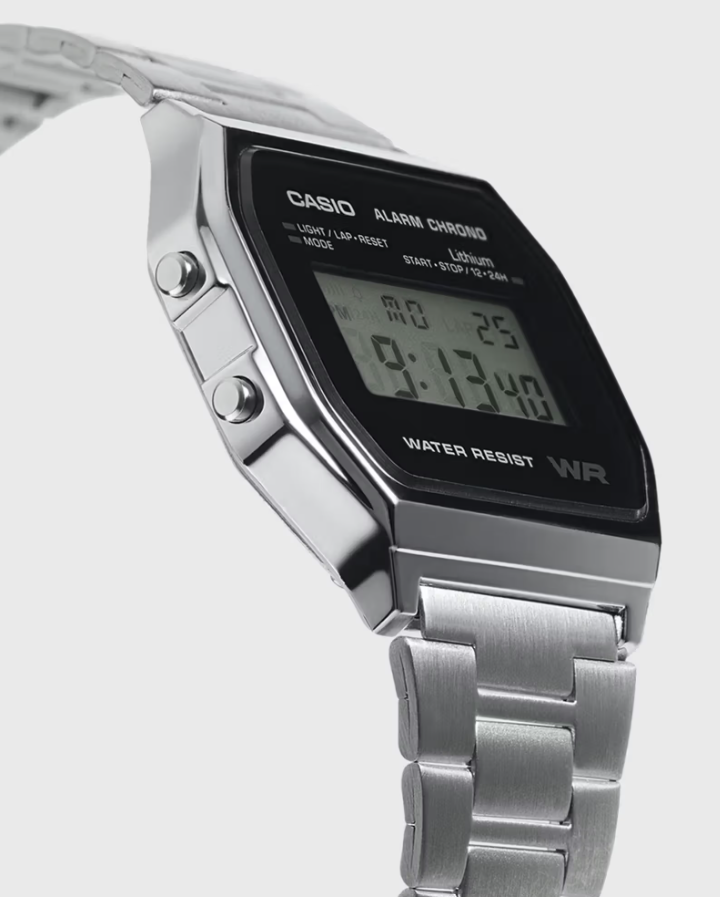 Casio A158WEA-1DF Vintage Digital Quartz Stainless Steel Watch with Black Dial
