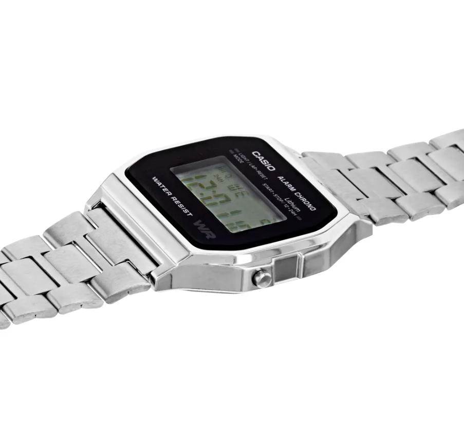 Casio A158WEA-1DF Vintage Digital Quartz Stainless Steel Watch with Black Dial