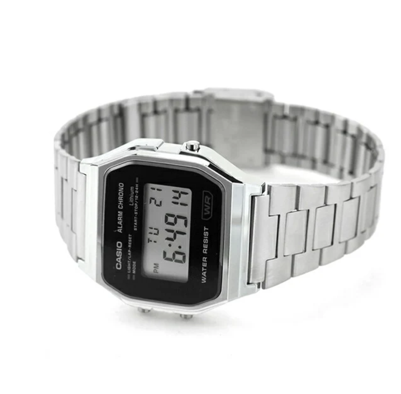 Casio A158WEA-1DF Vintage Digital Quartz Stainless Steel Watch with Black Dial