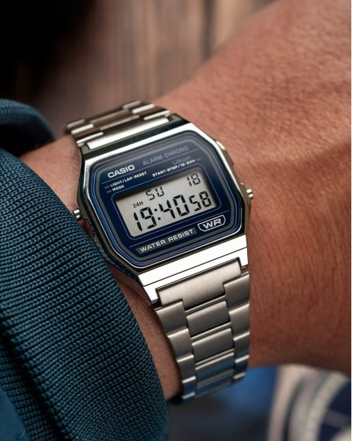 Casio A158WEA-2DF Vintage Digital Blue Dial Stainless Steel Quartz Watch