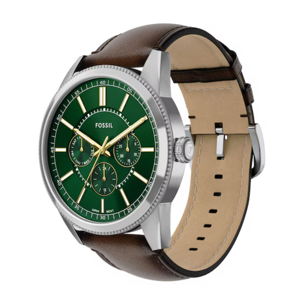 Fossil Pearson Multifunction Quartz Green Dial Brown Leather Watch (FS6137)