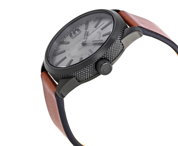Diesel Rasp Quartz Grey Dial Black Stainless Steel Brown Leather Watch (DZ1764)