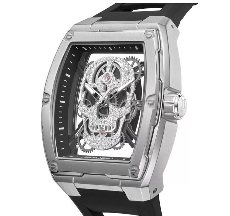 Police Cranium Skeleton Quartz Stainless Steel Tonneau Watch (PEWJM0081301)