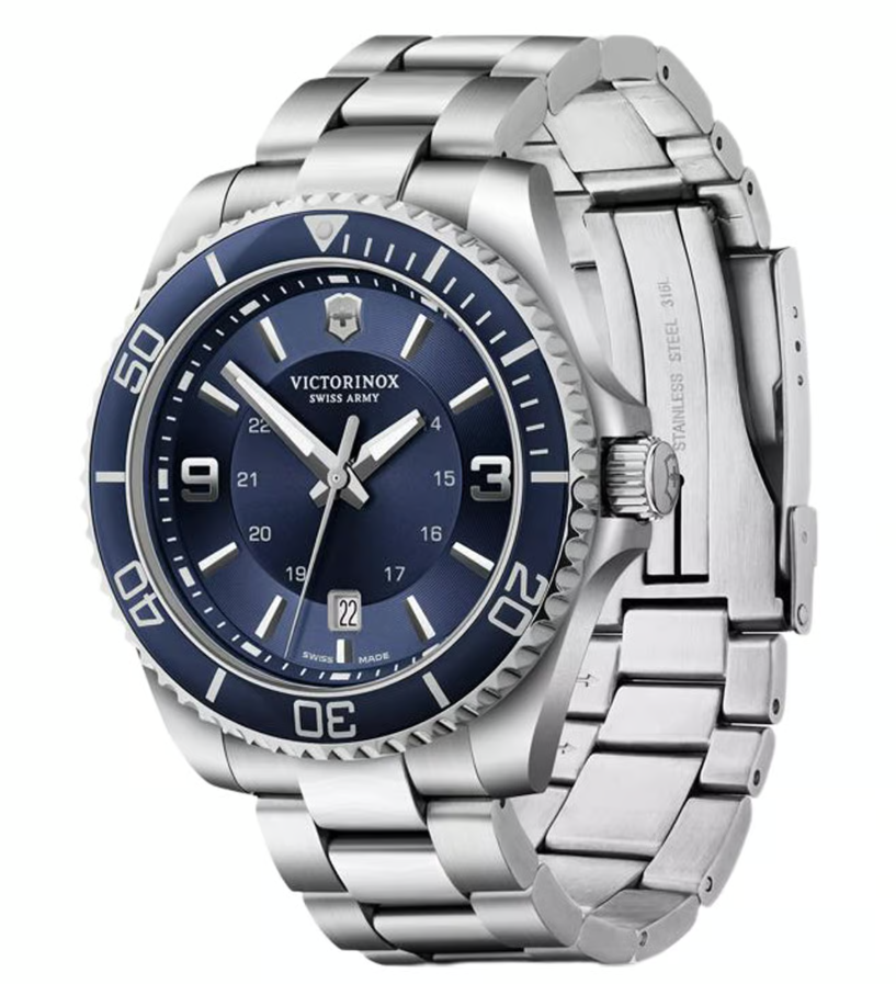 Victorinox Maverick Quartz Blue Dial Stainless Steel Watch 34mm (241609)