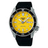 Seiko 5 Sports SRPL87K1 automatic diver's watch with yellow sunburst dial, black bezel, stainless steel case and black rubber strap