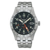 Seiko 5 Sports Field Deploy Automatic GMT SSK023K1 black dial stainless steel watch with red GMT hand and 24-hour bezel