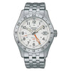 Seiko 5 Sports Overwhite Field GMT Automatic Watch SSK059K1 White Dial Stainless Steel Bracelet with Orange GMT Hand and 24-Hour Rotating Bezel
