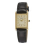 Seiko SWR110P1 rectangular champagne dial watch with gold-tone case, front view