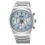 Seiko Conceptual SSB459P1 quartz chronograph watch with light blue textured dial, stainless steel case and integrated bracelet, sapphire crystal