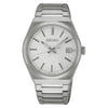 Seiko Conceptual SUR553P1 quartz watch with white textured dial, stainless steel case and integrated bracelet, sapphire crystal, date display at 3 o'clock