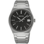 Seiko SUR557P1 watch front view showing black textured dial and baton indices