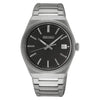 Seiko Conceptual SUR557P1 quartz watch with black textured dial, stainless steel integrated bracelet, and 38.9mm case
