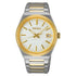 Seiko SUR558P1 front view showing white textured dial and gold-tone bezel