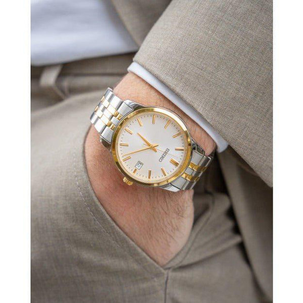 Seiko Classic Quartz White Dial Two-Tone Stainless Steel Watch (SUR402P1) - Cassim & Co South Africa