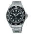 Seiko Prospex Samurai SRPL13K1 automatic diver's watch with black dial and stainless steel bracelet on white background