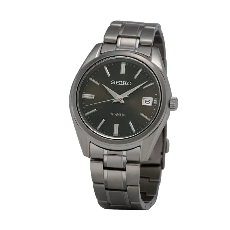 Seiko Essentials Titanium Quartz Black Dial Date Watch (SUR375P1) - Cassim & Co South Africa