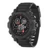 Reflex Active Series 38 black smartwatch with touchscreen display, tactical bezel, and integrated silicone sports strap showing digital watch face with fitness metrics