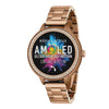 Reflex Active Series 41 AMOLED rose gold stone-set smartwatch with stainless steel bracelet and Bluetooth calling on white background