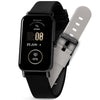 Reflex Active Series 53 black smart calling watch with 1.45 inch touchscreen displaying fitness metrics, shown with interchangeable black and grey silicone straps