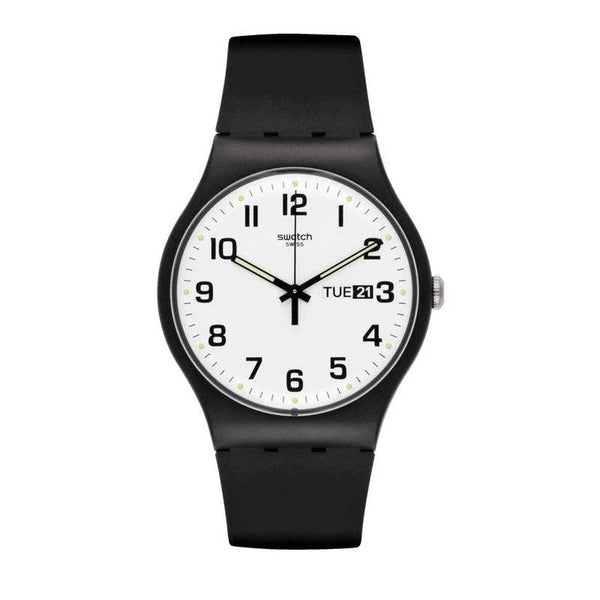 Swatch Twice Again Quartz White Dial Black Bio-Sourced Strap Watch (SO29B703)
