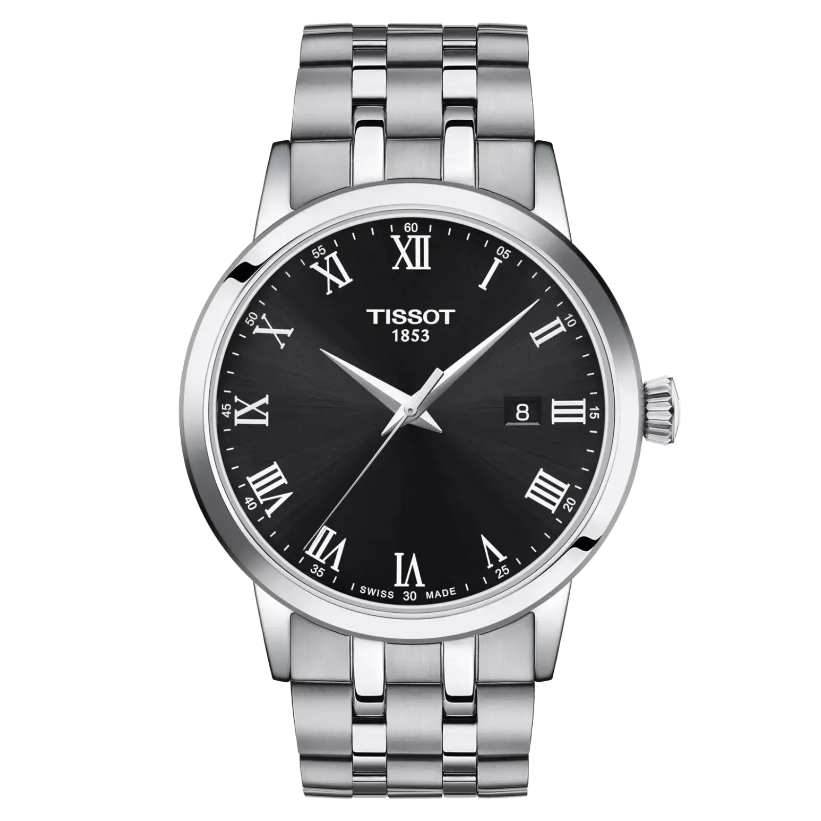 Tissot Classic Dream 42mm black sunray dial with Roman numerals and date window