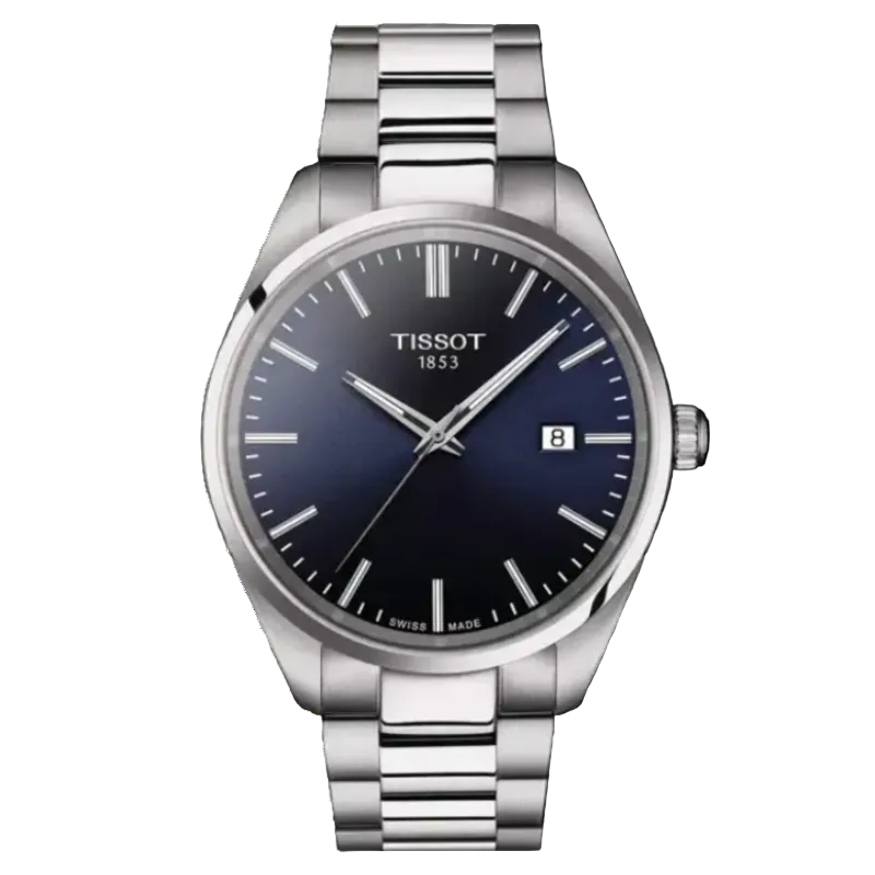 Tissot PR 100 40 mm blue dial quartz watch on steel bracelet