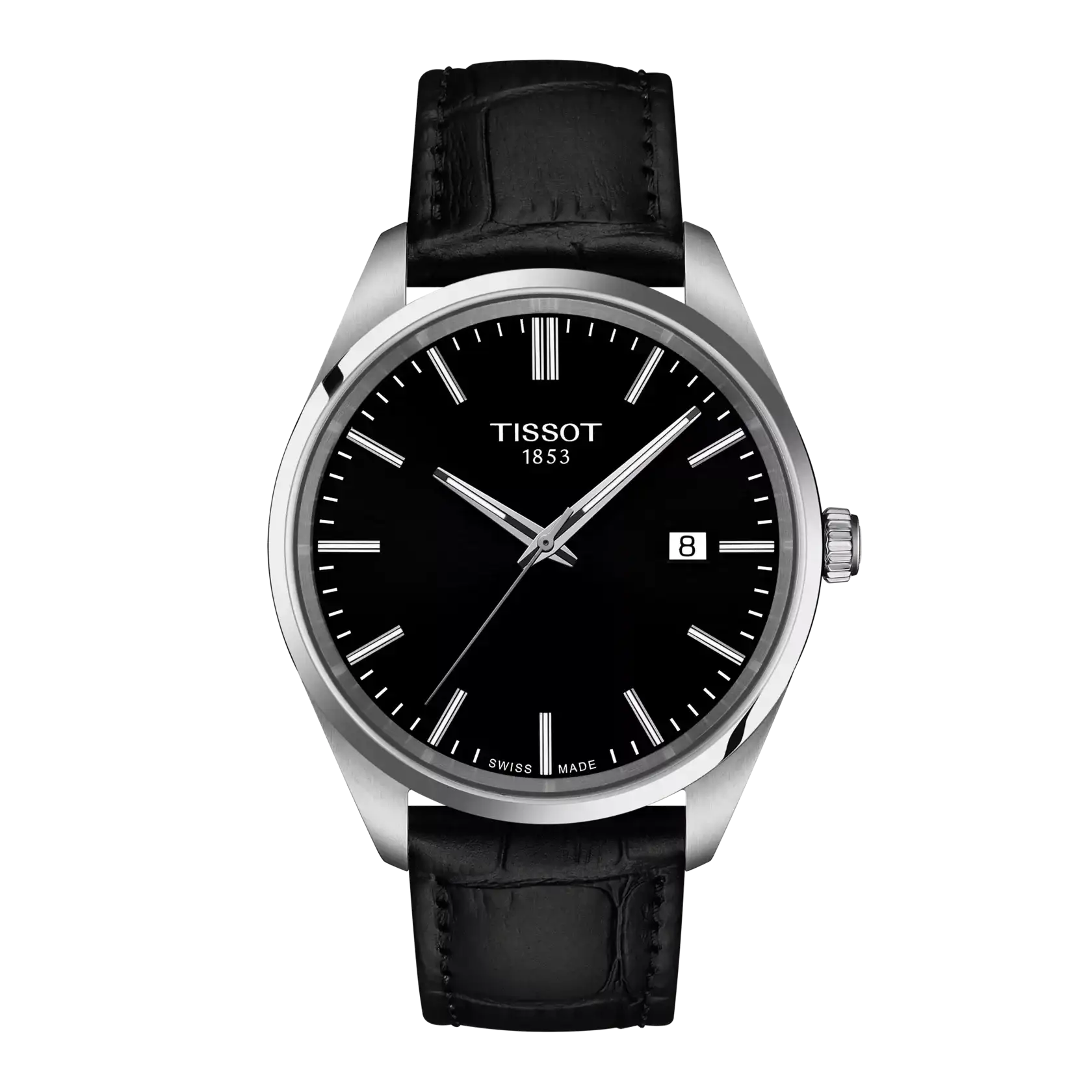 Tissot PR 100 quartz watch with 40 mm steel case and black dial