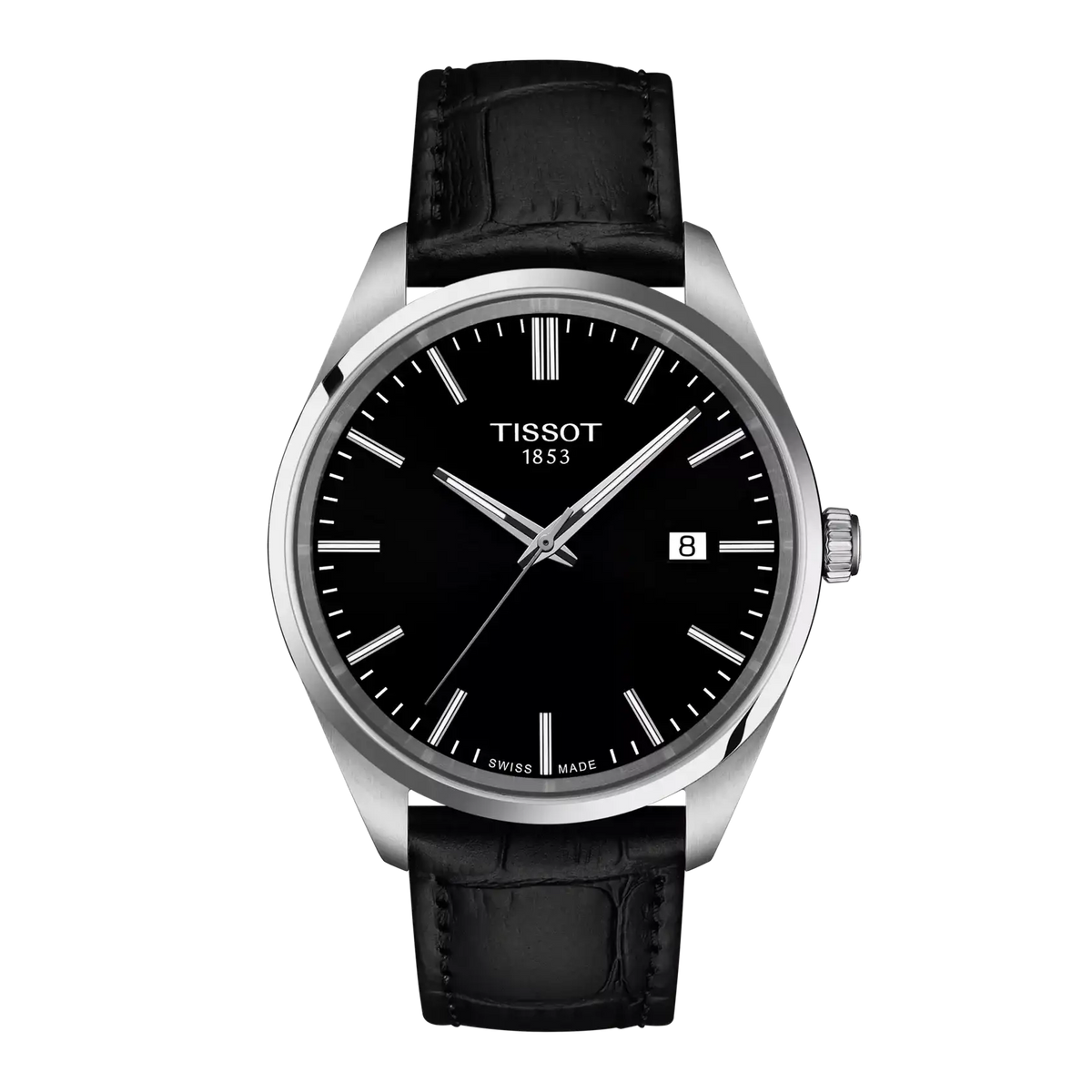 Tissot PR 100 quartz watch with 40 mm steel case and black dial