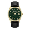 Timberland Jahscepi TDWGB0094603 men's quartz watch with green honeycomb textured dial, gold-tone stainless steel case, and black leather strap