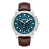 Timberland men's chronograph watch with teal blue dial, brown leather strap, and stainless steel case TDWGF0095501