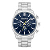 Timberland Henniker II TDWGK0095301 quartz chronograph watch with blue dial, stainless steel case and bracelet, 46mm diameter, front view on white background