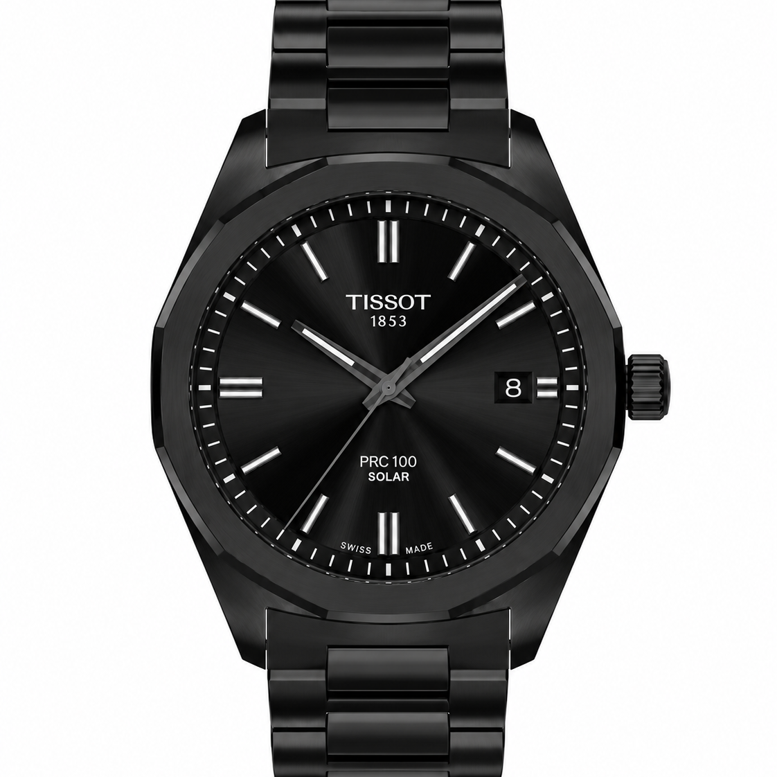 Tissot PRC 100 Solar Quartz 39mm Black Dial Steel Bracelet Watch (T151.422.33.051.00)