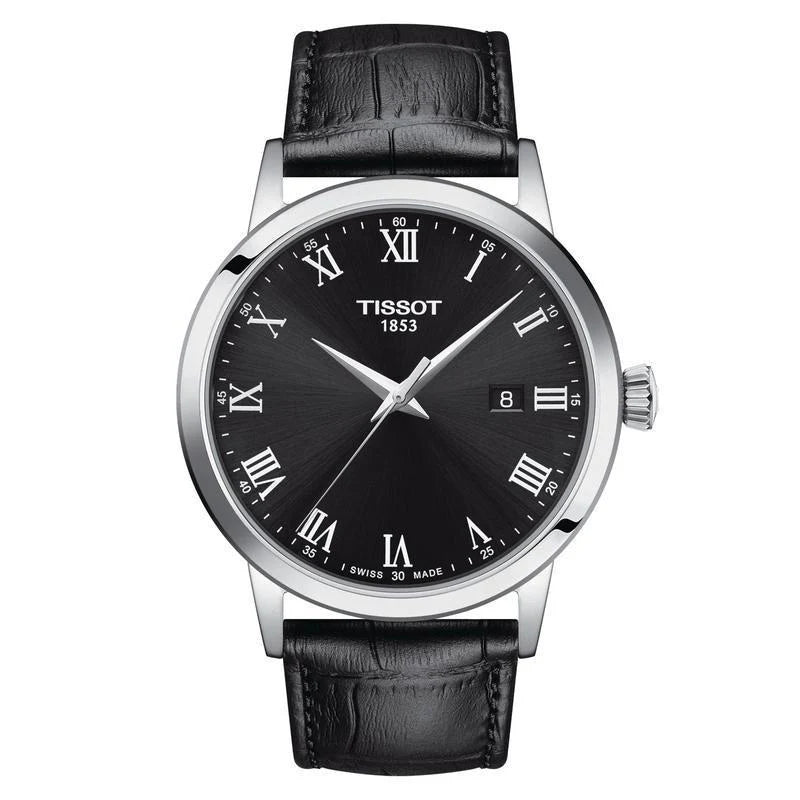 Tissot Classic Dream 42mm black dial with Roman numerals and date window
