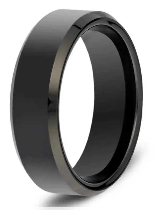 Tungsten Black Bevelled Ring 6mm