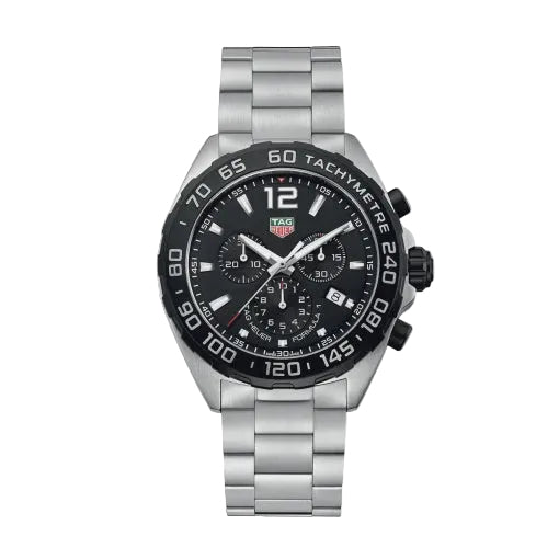 Pre-owned TAG Heuer Formula 1 Chronograph CAZ1010 black dial quartz watch with stainless steel bracelet and tachymeter bezel