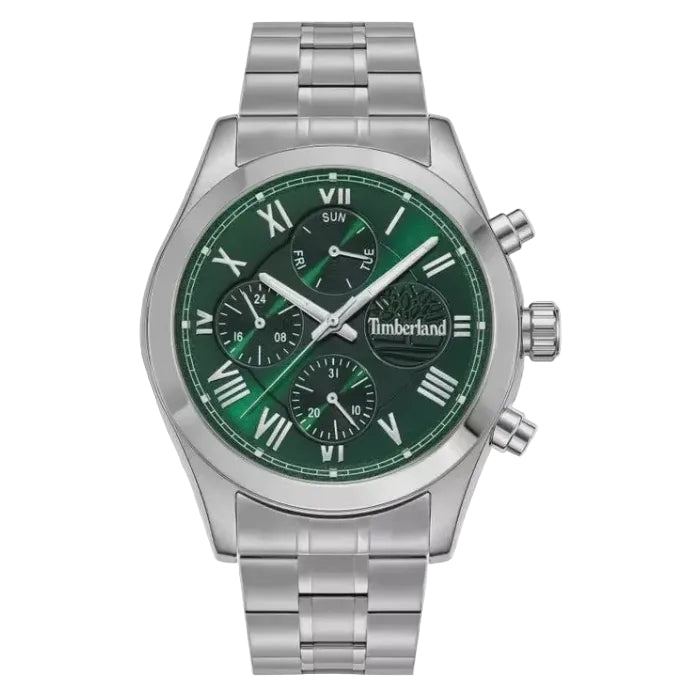 Timberland Ashmont watch with green sunray dial and stainless steel bracelet, 44mm round case