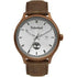 Timberland Allendale II TDWGB2102203 rose gold quartz watch with silver dial, date window, and brown leather strap on white background