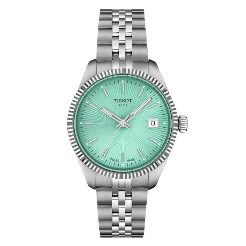Tissot Ballade 34mm green guilloché dial with applied indices and date window