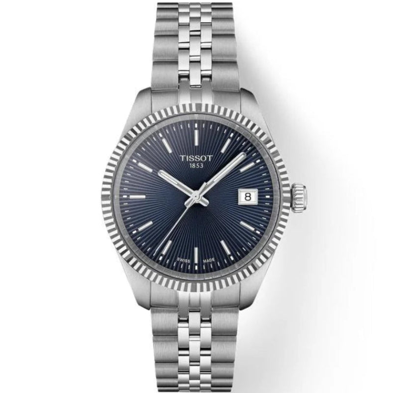 Tissot Ballade 34mm blue sunburst dial with applied indices and date window