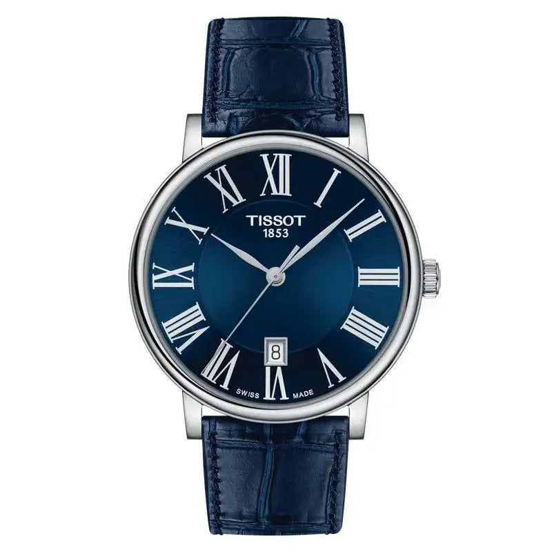 Tissot Carson Premium 40mm blue sunray dial with Roman numerals and date window