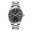 Tissot PR 100 Swiss quartz watch with 40mm stainless steel case, anthracite dial, and integrated bracelet