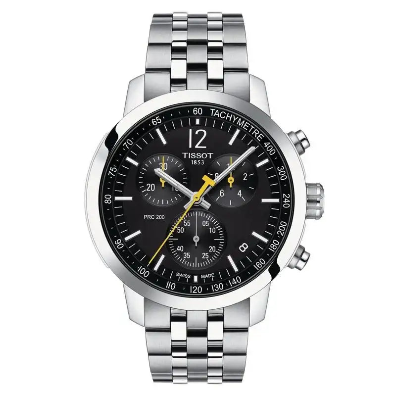 Tissot PRC 200 Chronograph 43mm black dial with tachymeter scale and tri-compax subdials