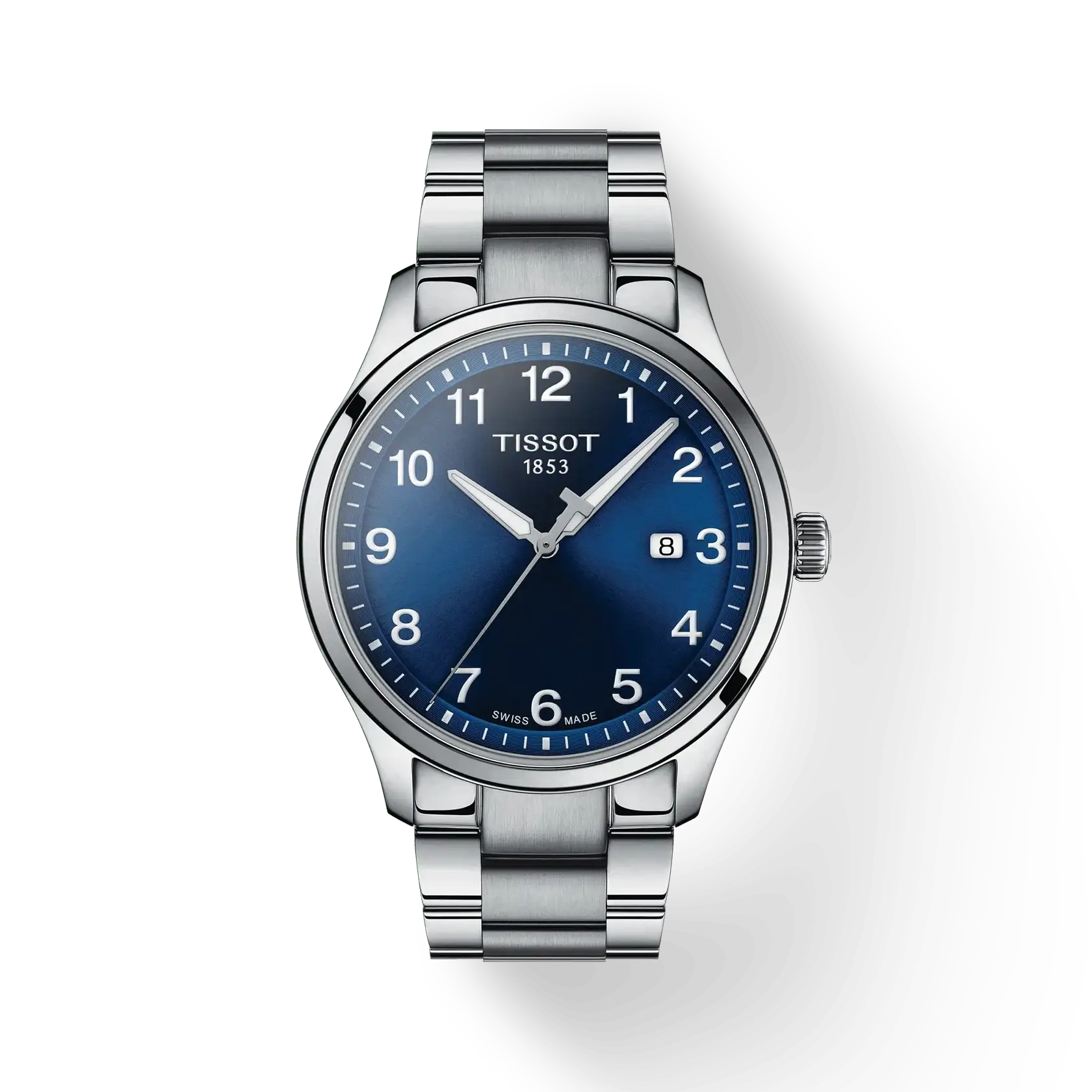 Tissot Gent XL Classic T116.410.11.047.00 blue sunray dial 42mm stainless steel Swiss quartz watch with date window and Arabic numerals