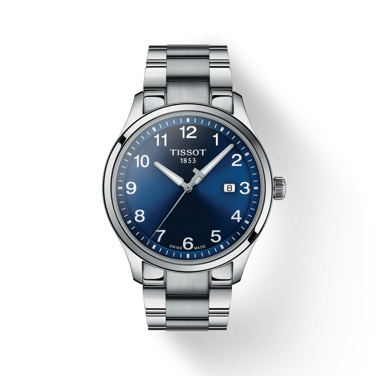Tissot Gent XL Classic T116.410.11.047.00 blue sunray dial 42mm stainless steel Swiss quartz watch with date window and Arabic numerals