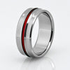 Tungsten Grey & Red Beveled Ring