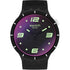 Swatch Futuristic Black SO27B119 quartz watch with purple gradient dial, luminous Arabic numerals, black silicone strap and 47mm matte black case